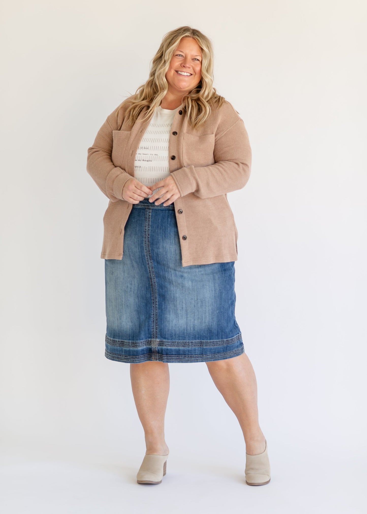 Sutton Side Zip A-line Denim Midi Skirt - Concordia Style Boutique