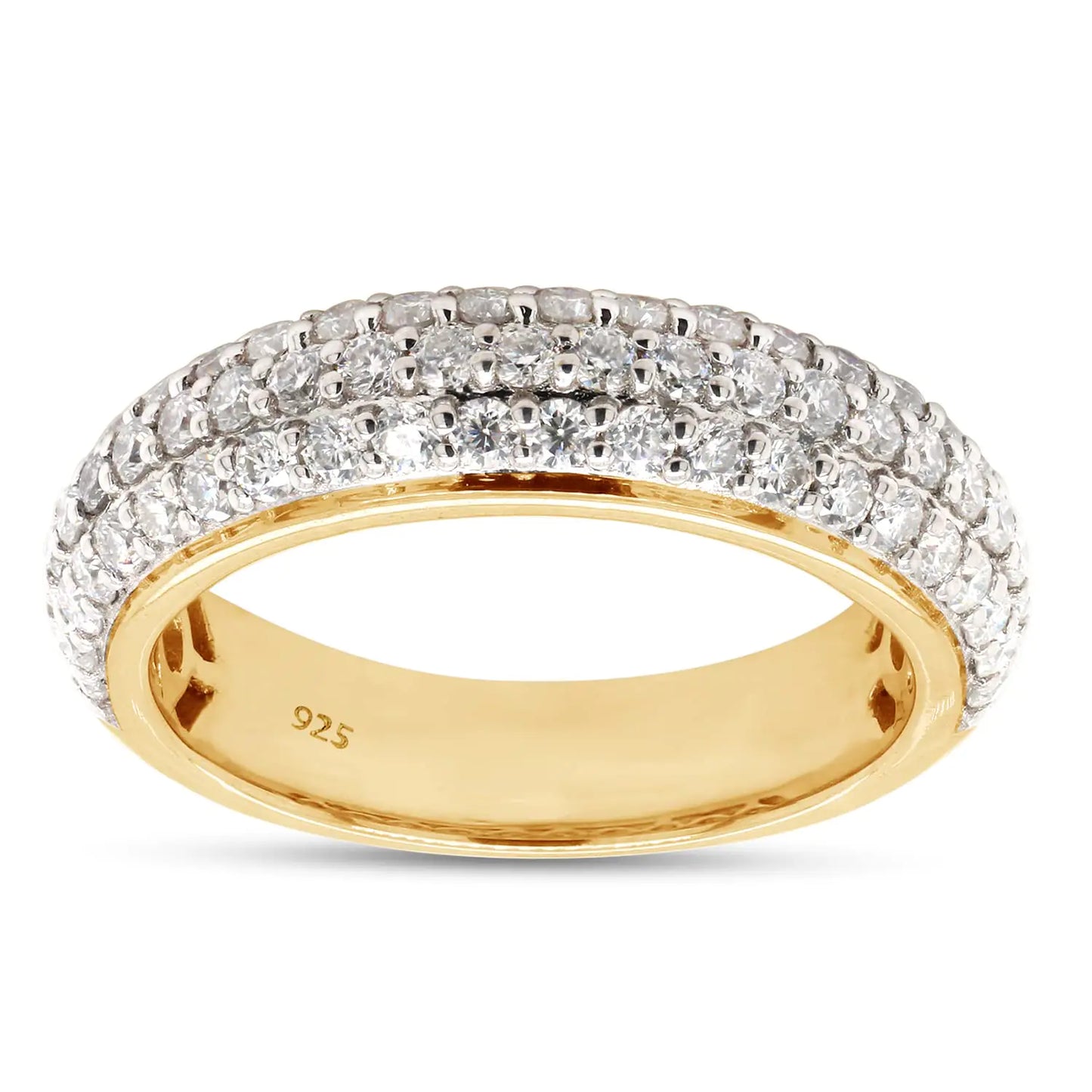 1.00 Carat Round Lab Created Moissanite Diamond 3 Row Eternity Wedding Band Ring in 14K Yellow Gold Over Sterling Silver (1.00 Cttw) Size-9 - Concordia Style Boutique