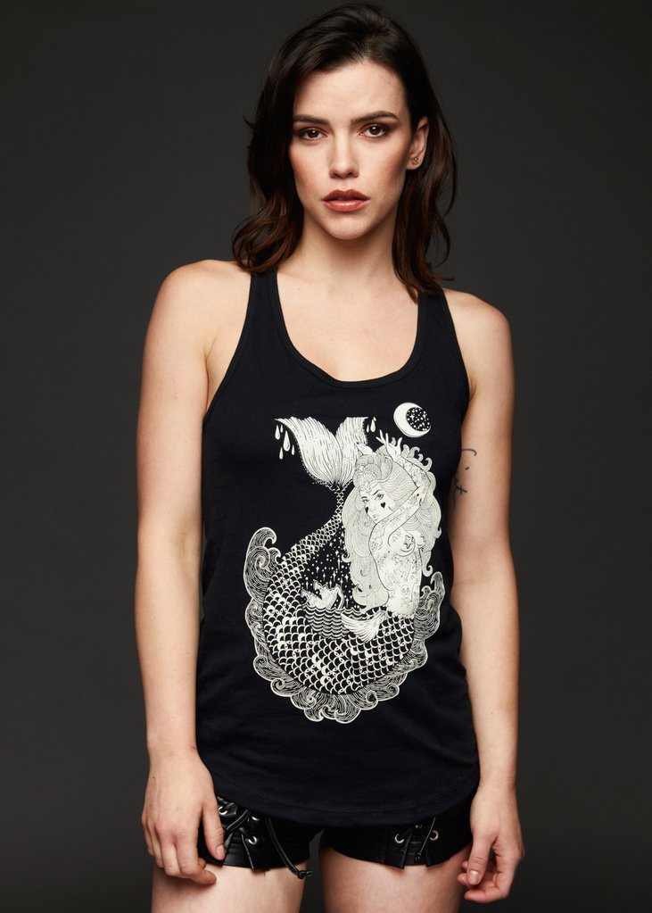 Mermaid Vibes Black Loose Fit Tank Top - Concordia Style Boutique