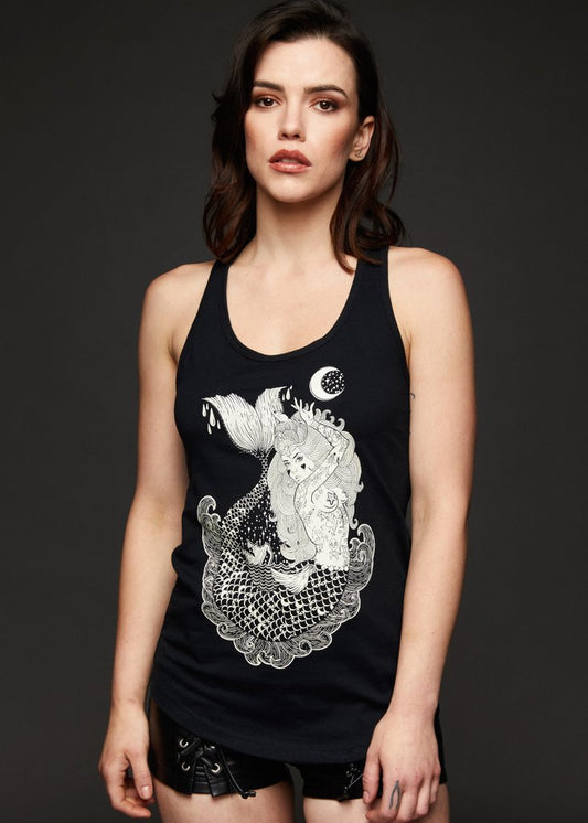 Mermaid Vibes Black Loose Fit Tank Top - Concordia Style Boutique