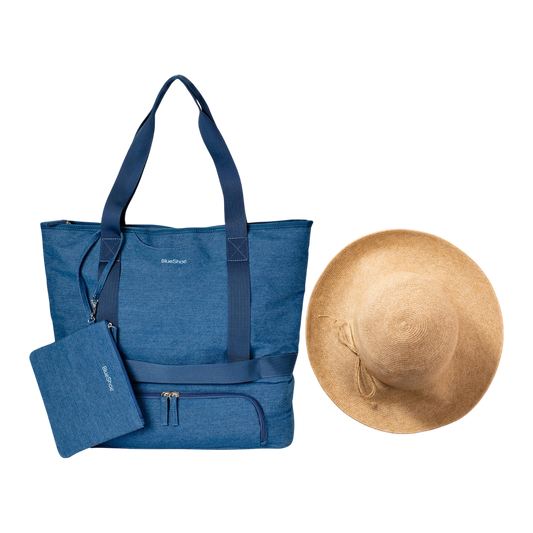 Denim Beach Bag w/ Straw Hat