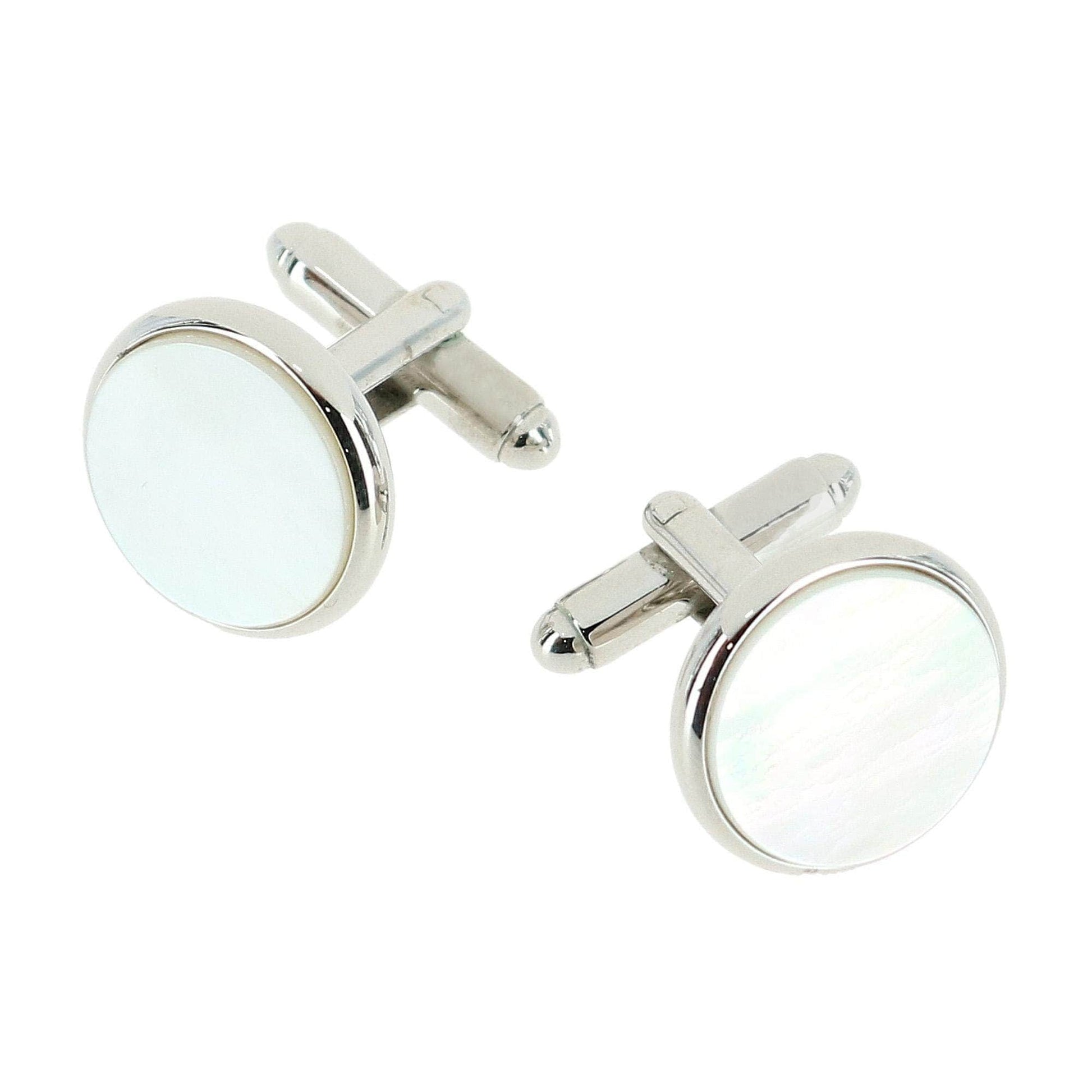 Sutton Round Mother of Pearl Rhodium Cufflinks - Concordia Style Boutique