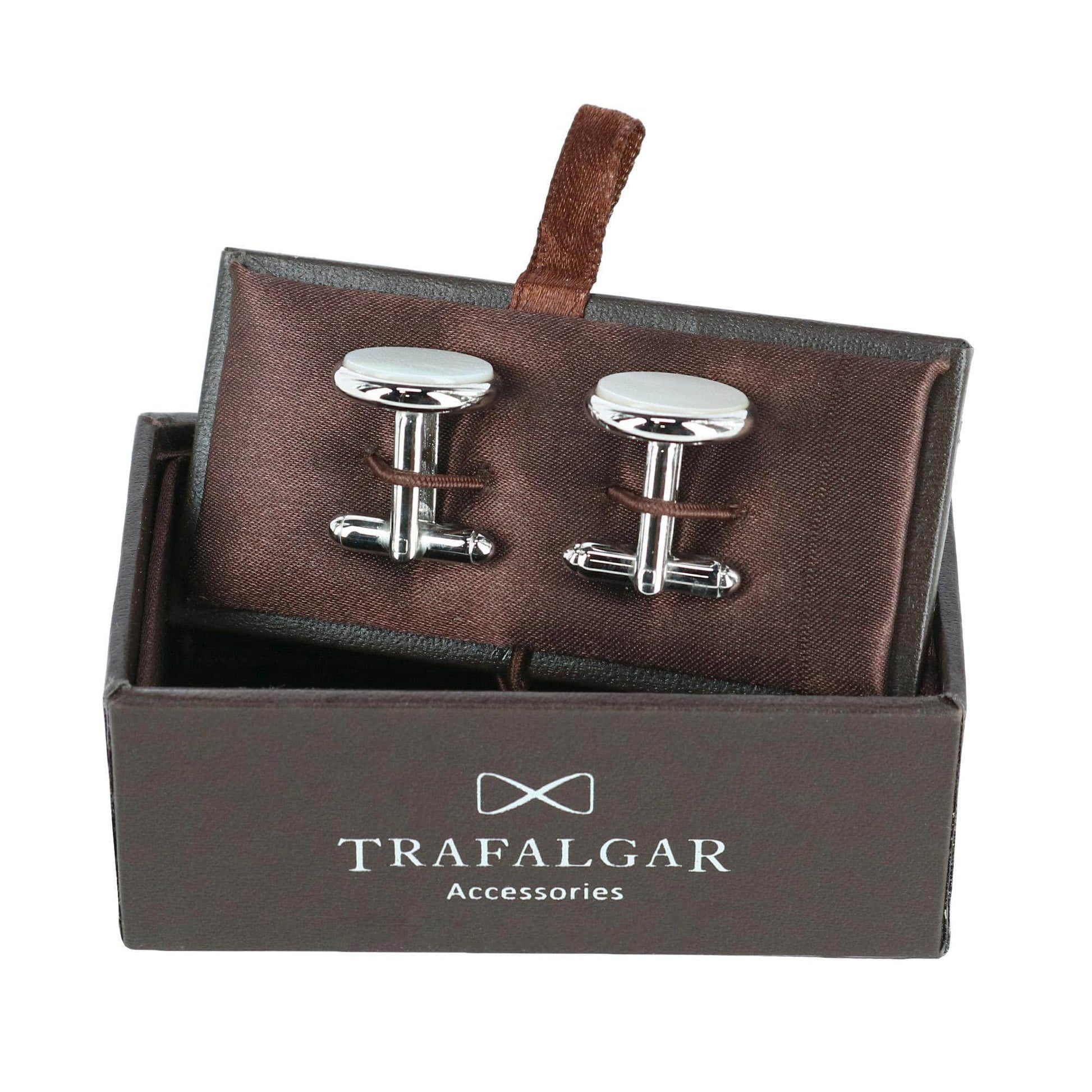 Sutton Round Mother of Pearl Rhodium Cufflinks - Concordia Style Boutique