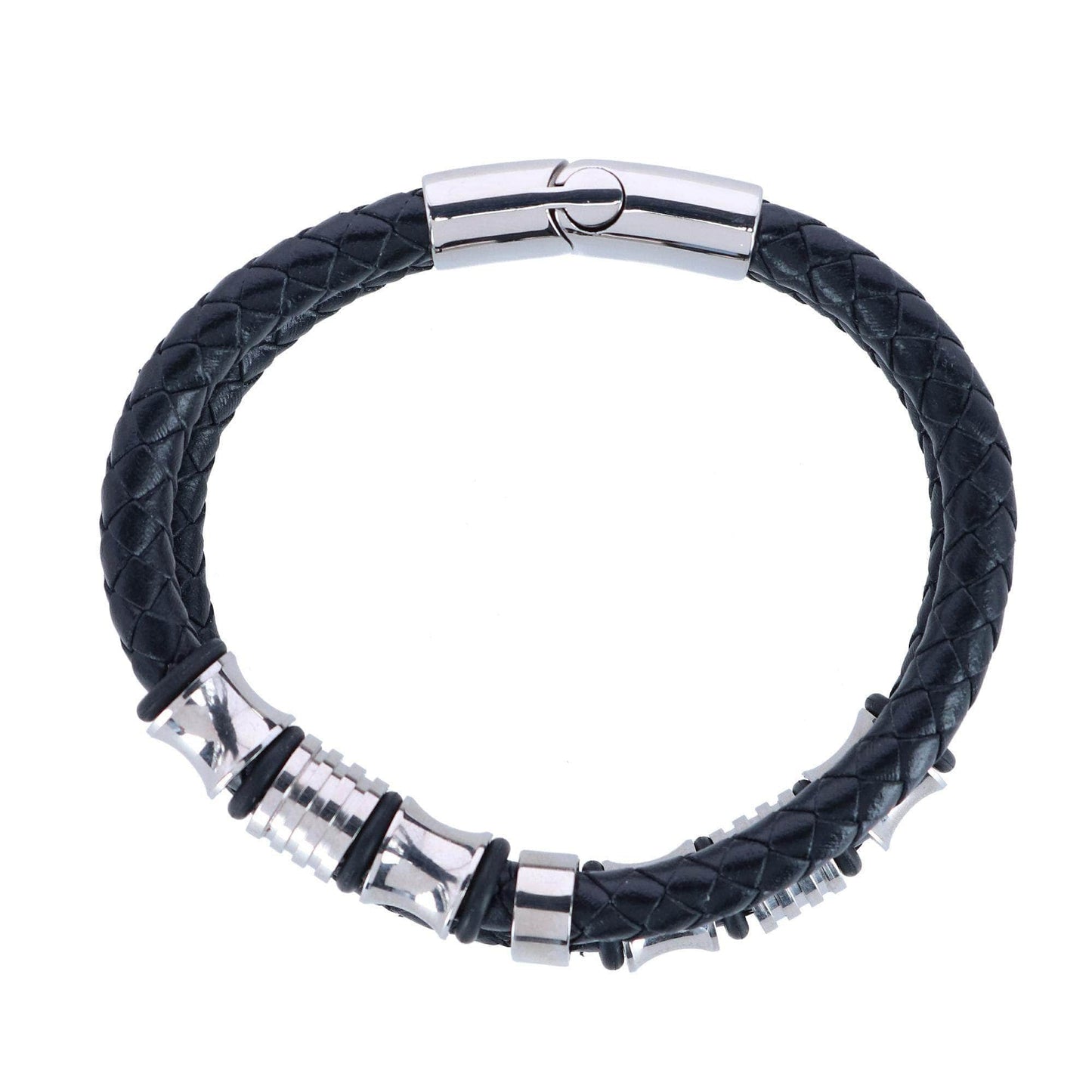 Silver and Leather Double Band Secure Clasp Bracelet - Concordia Style Boutique