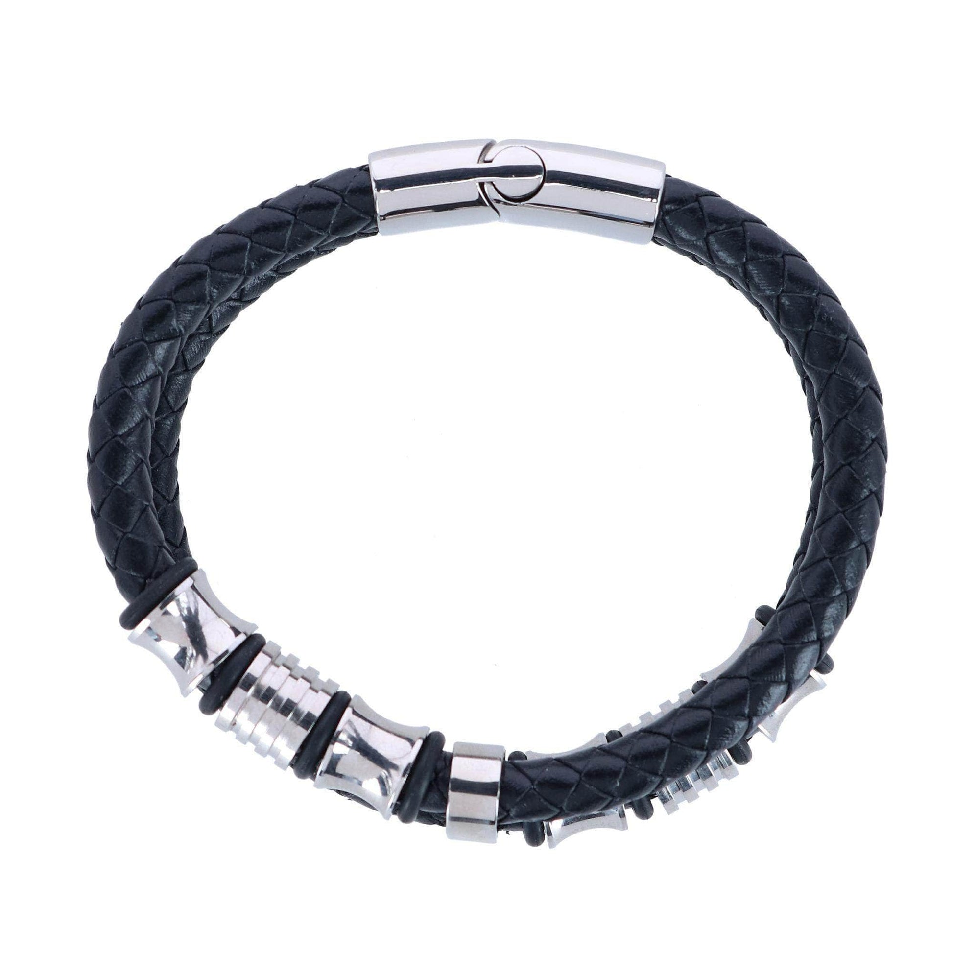 Loose Fit Silver and Leather 2 Band Secure Clasp Leather Bracelet - Concordia Style Boutique