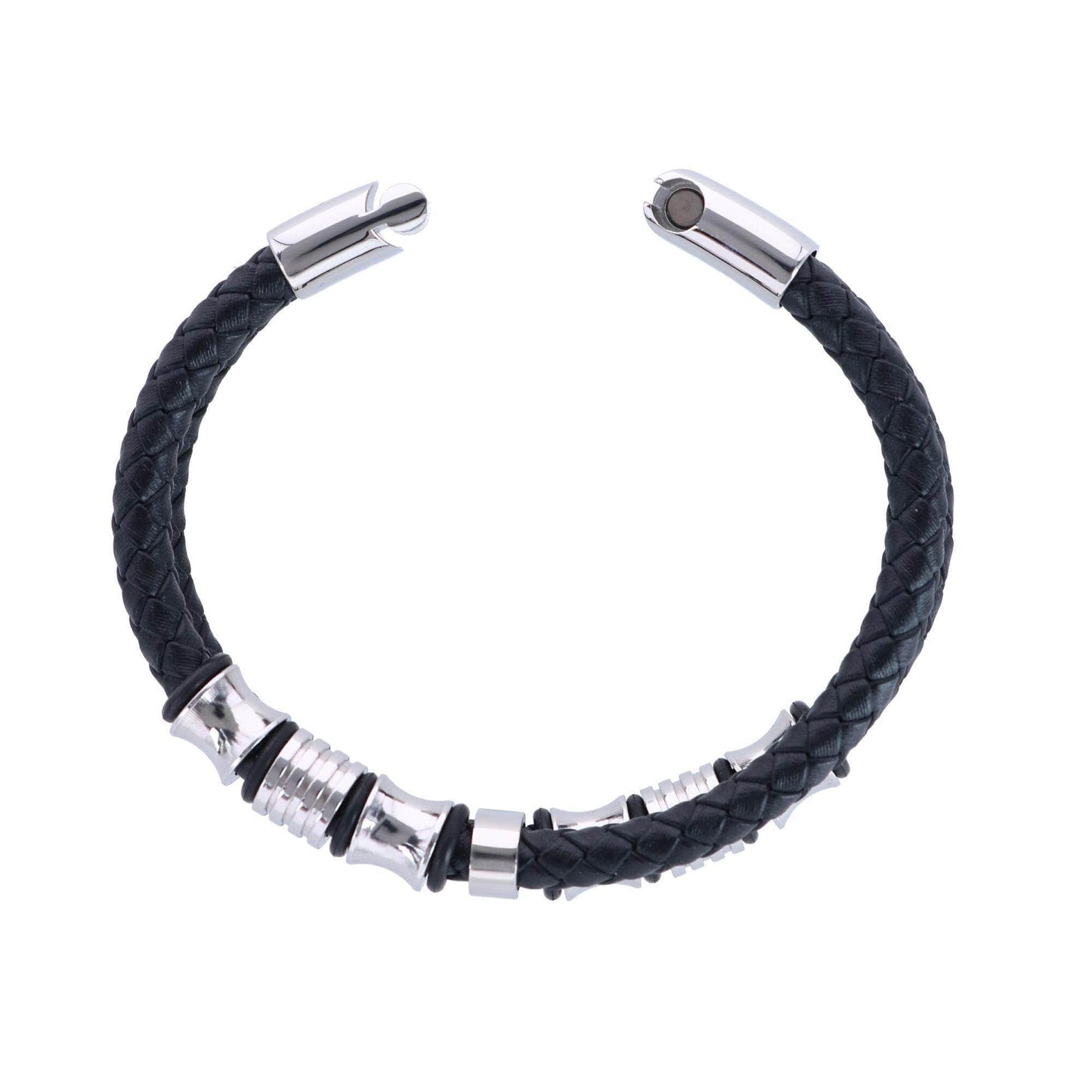 Loose Fit Silver and Leather 2 Band Secure Clasp Leather Bracelet - Concordia Style Boutique