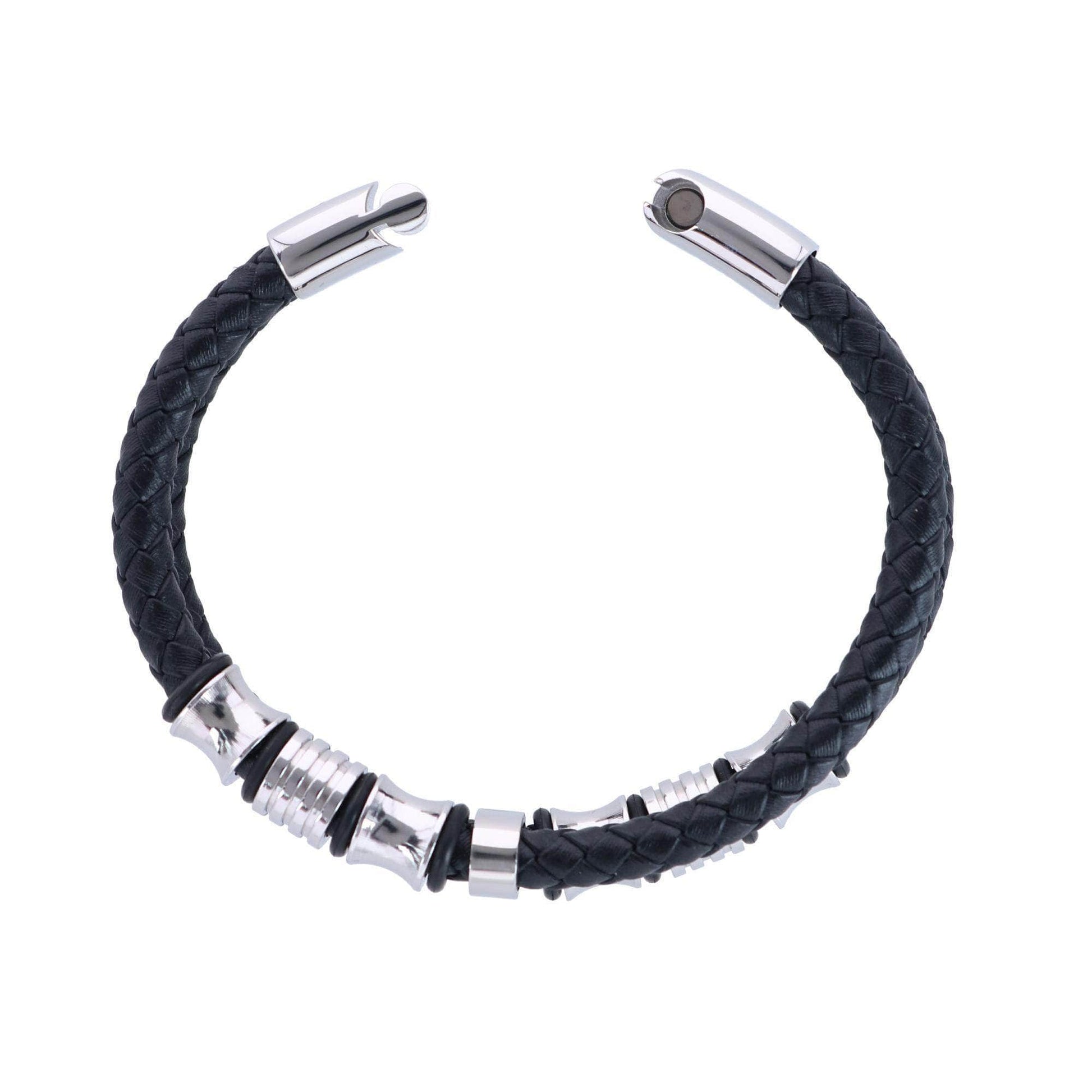 Loose Fit Silver and Leather 2 Band Secure Clasp Leather Bracelet - Concordia Style Boutique