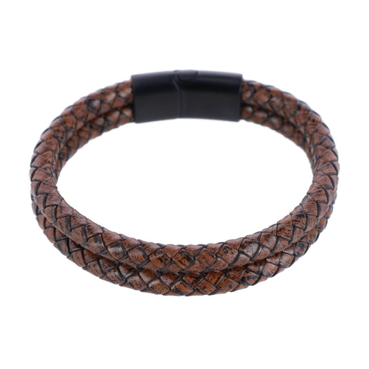 Simple Double Band Braided Secure Clasp Leather Bracelet - Concordia Style Boutique