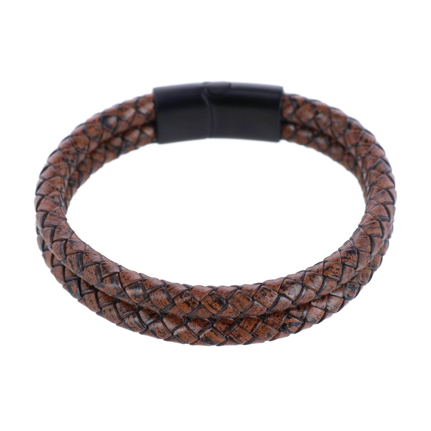 Loose Fit Simple 2 Band Braided Secure Clasp Leather Bracelet - Concordia Style Boutique