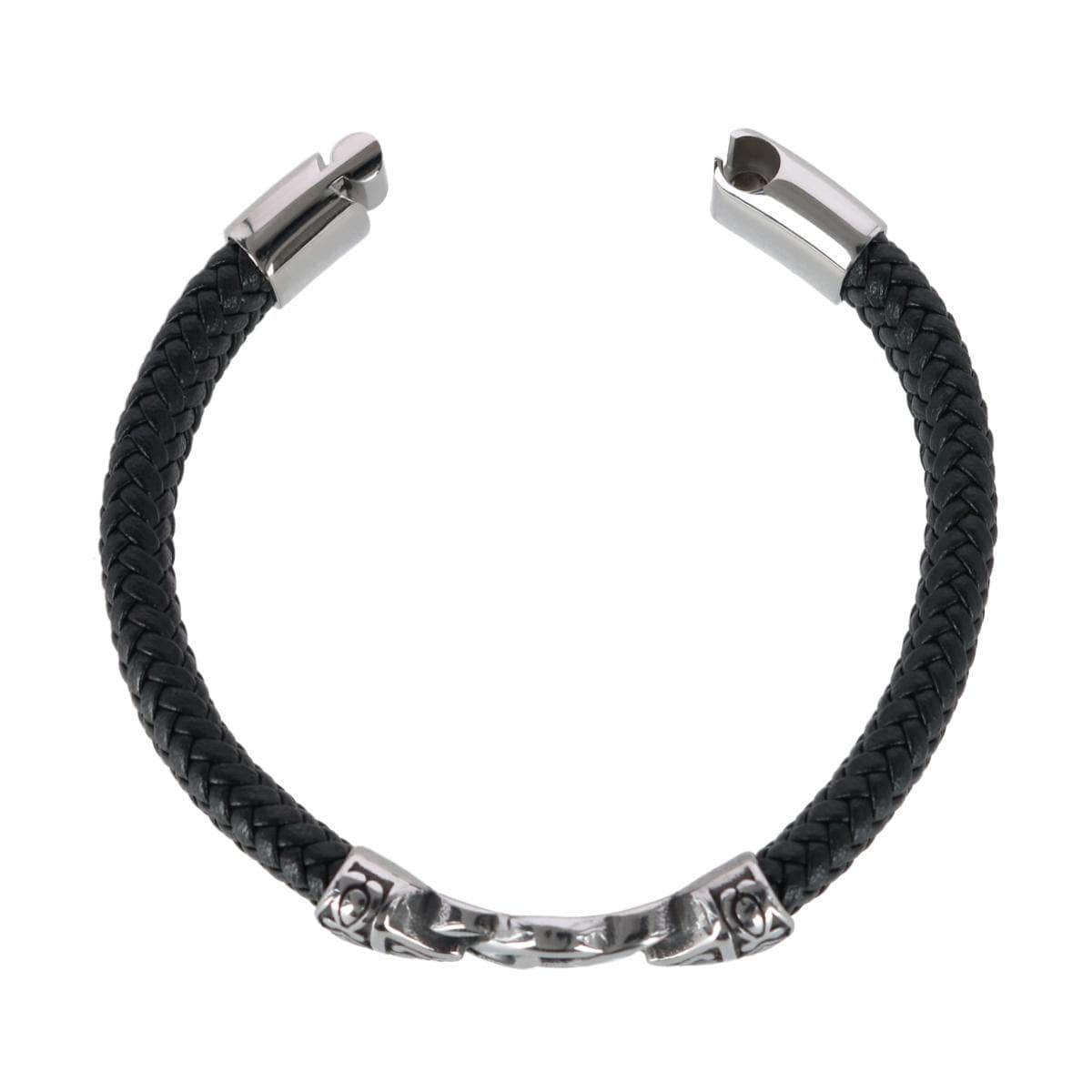 Silver Interlock Pattern on Black Leather Bracelet - Concordia Style Boutique