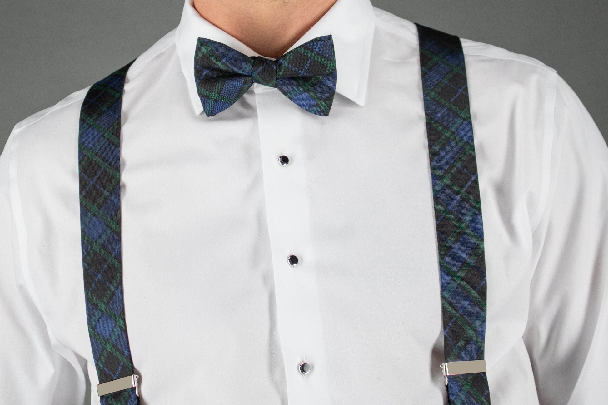 Ives Green and Navy Blackwatch Plaid Silk Bow Tie - Concordia Style Boutique