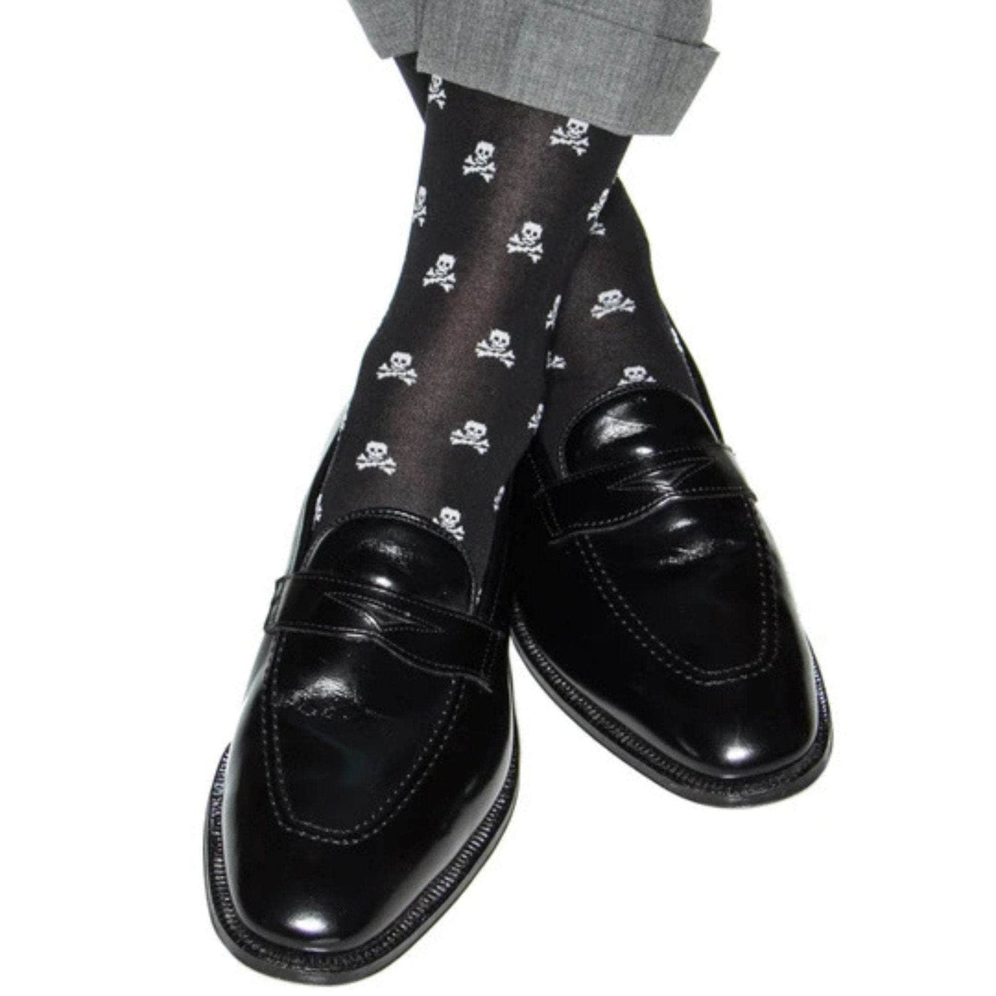 Rodger Skull and Cross Bones Over The Calf Mercerized Cotton Socks - Concordia Style Boutique