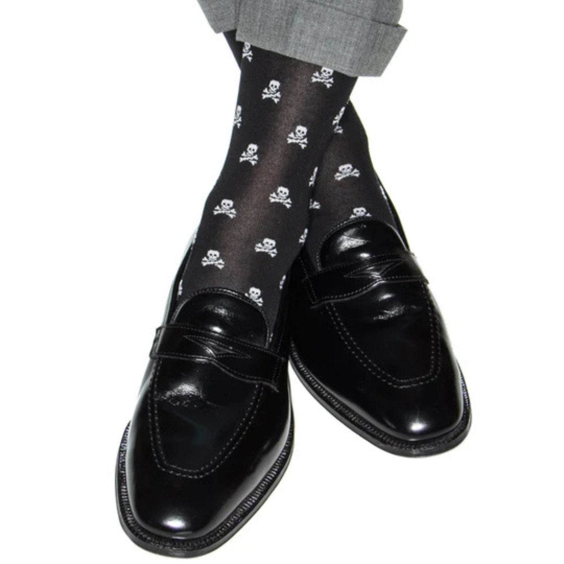 Rodger Skull and Cross Bones Over The Calf Mercerized Cotton Socks - Concordia Style Boutique