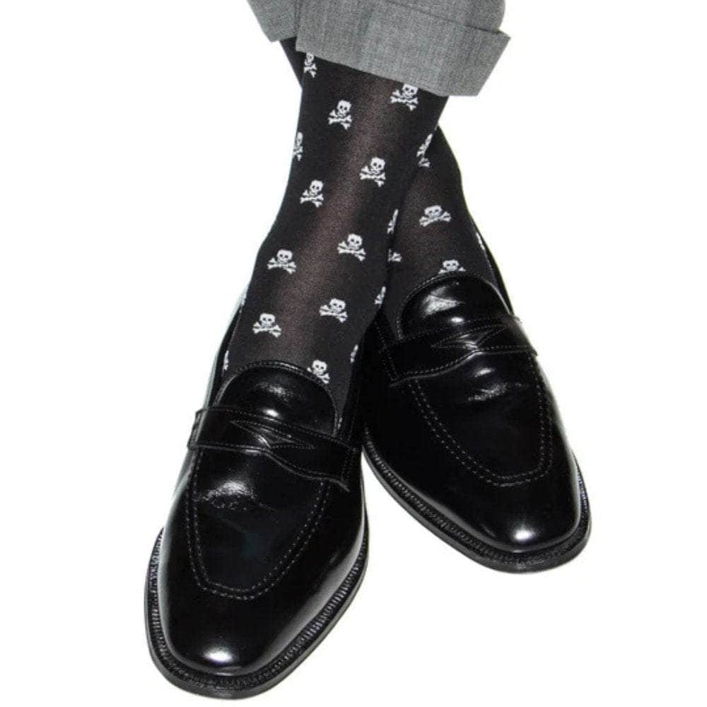 Rodger Skull and Cross Bones Mercerized Cotton Mid-Calf Socks - Concordia Style Boutique