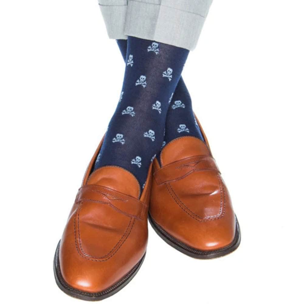 Rodger Skull and Cross Bones Mercerized Cotton Mid-Calf Socks - Concordia Style Boutique