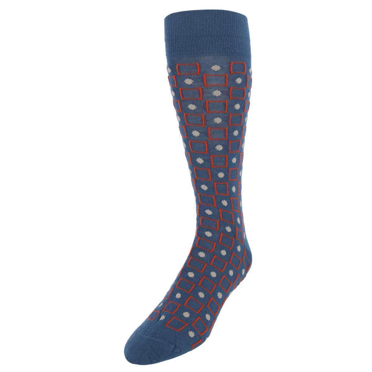 Aurelien Square and Circle Patterned Mercerized Cotton Mid-Calf Socks - Concordia Style Boutique