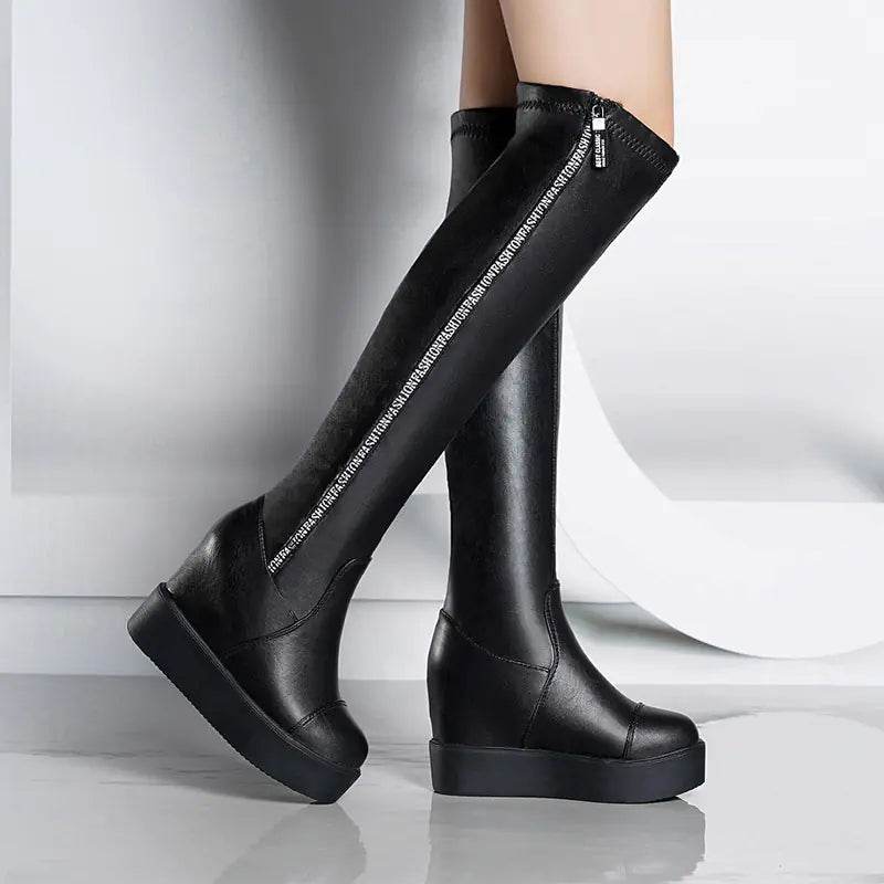 Over-the-Knee Wedge Heel Stretch Boots - Concordia Style Boutique