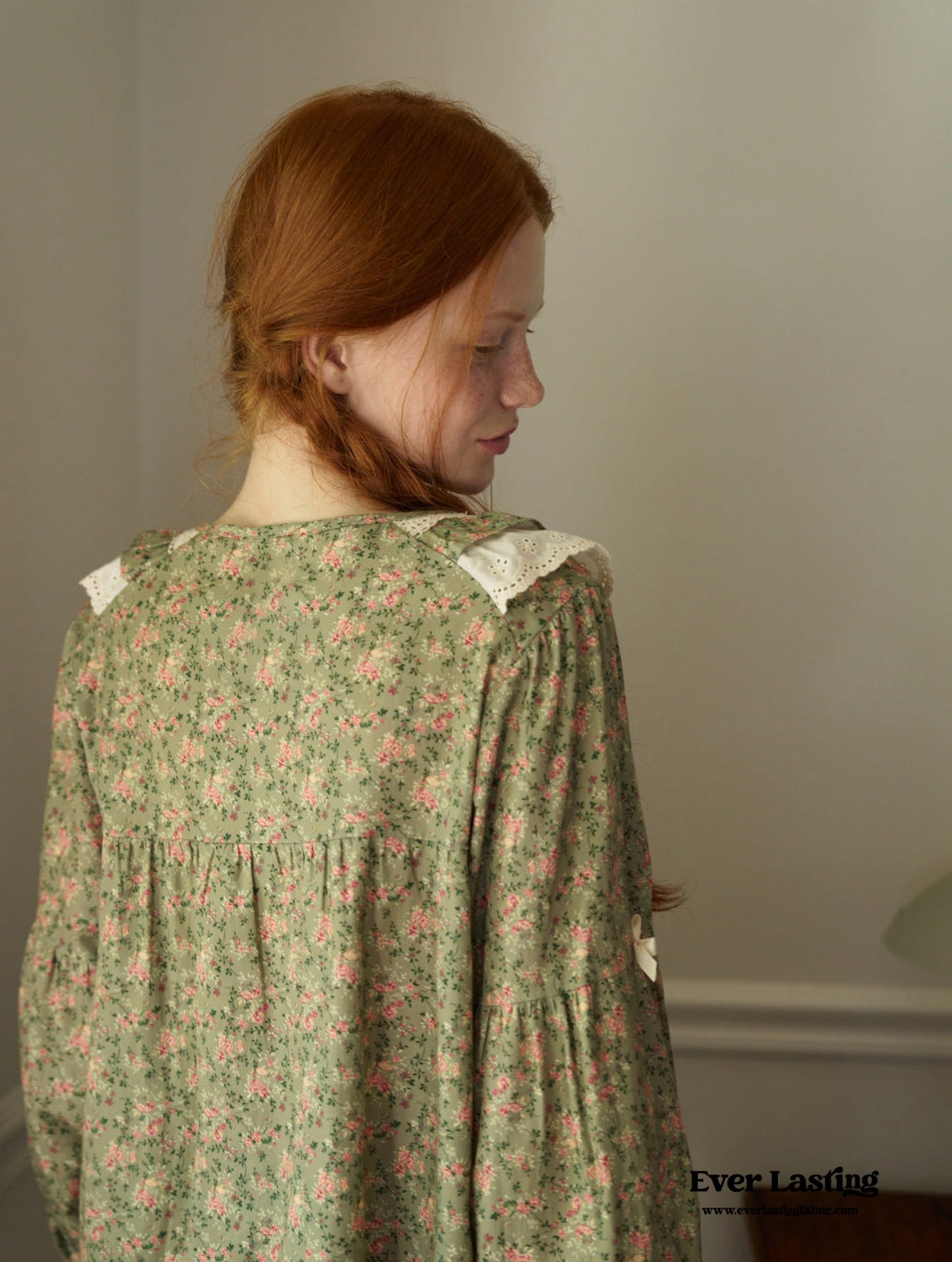 Sage Green Vintage Floral Lace Pajama Set