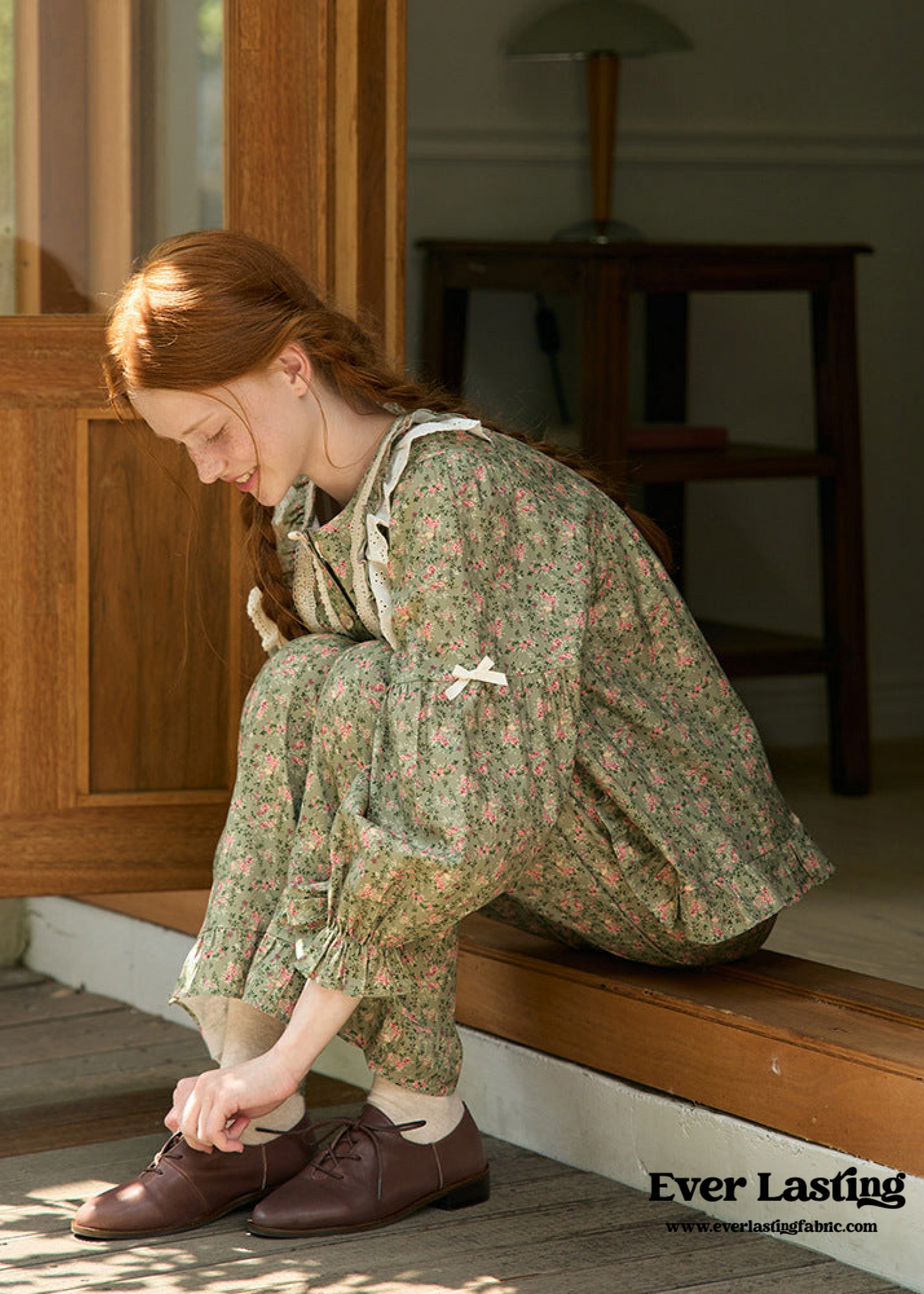 Sage Green Vintage Floral Lace Pajama Set