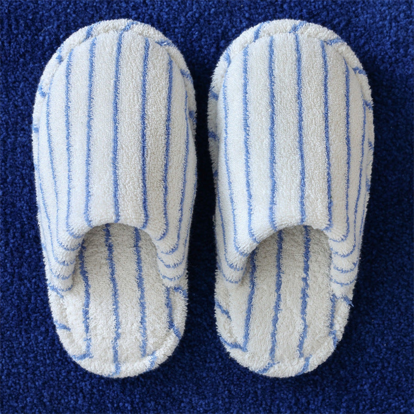 Thin Striped House Slippers / White