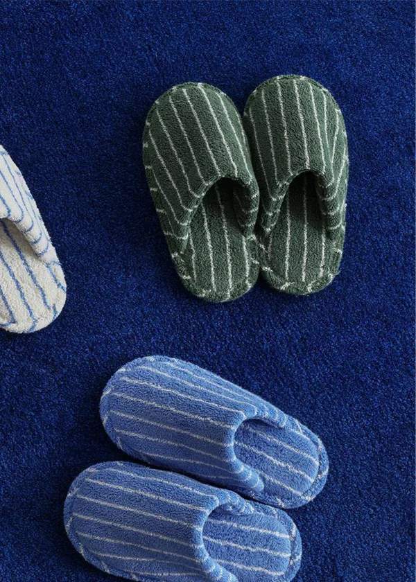Thin Striped House Slippers / Blue