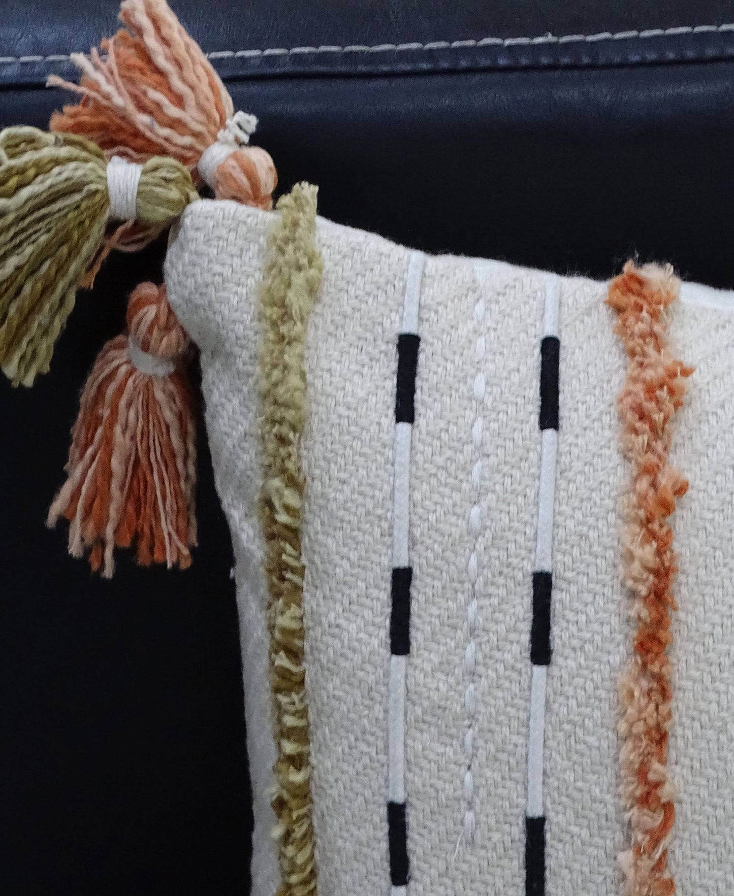 Handwoven Throw Pillow with Fringes 14"X 24"