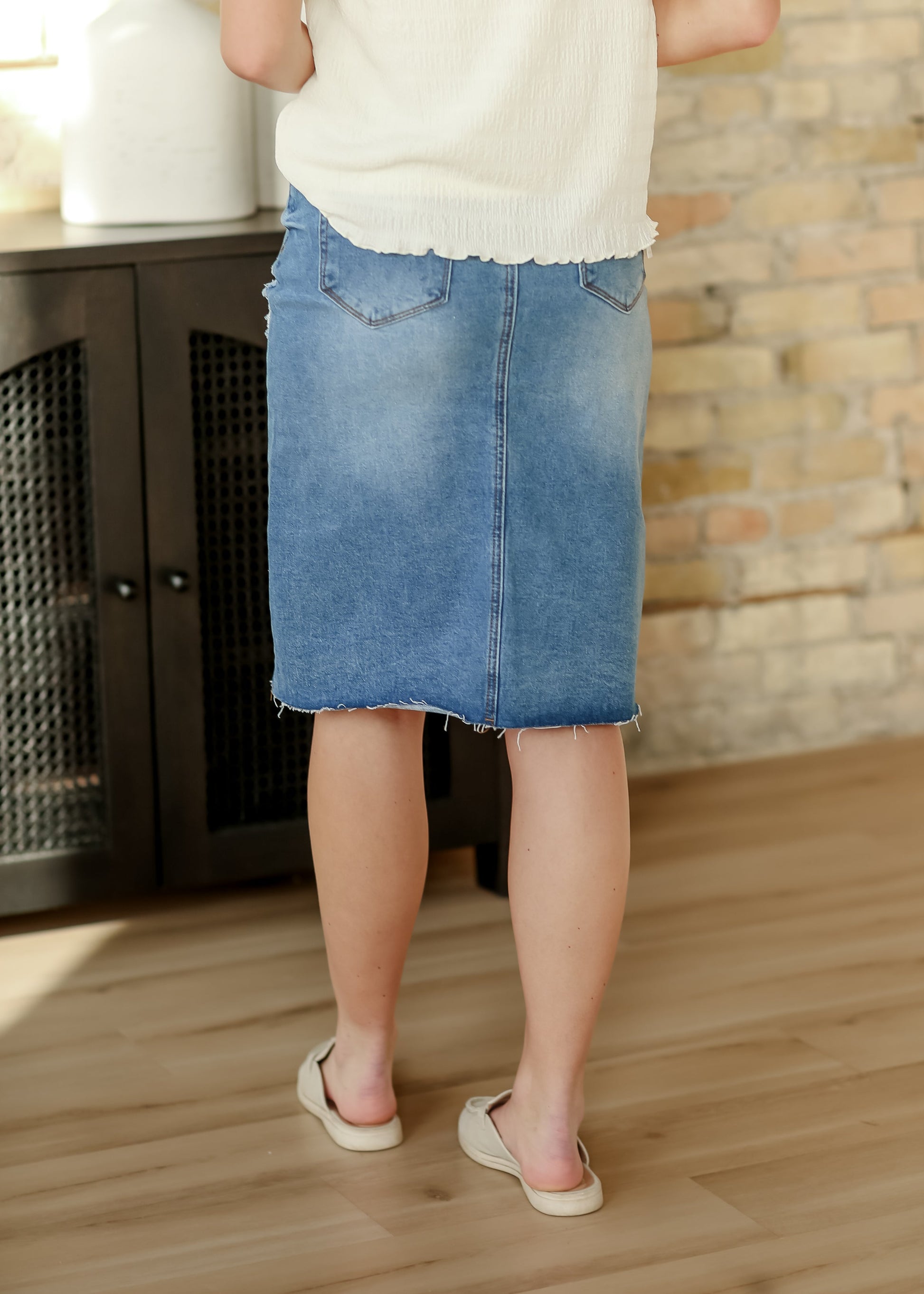 Tiana Distressed Denim Midi Skirt - Concordia Style Boutique