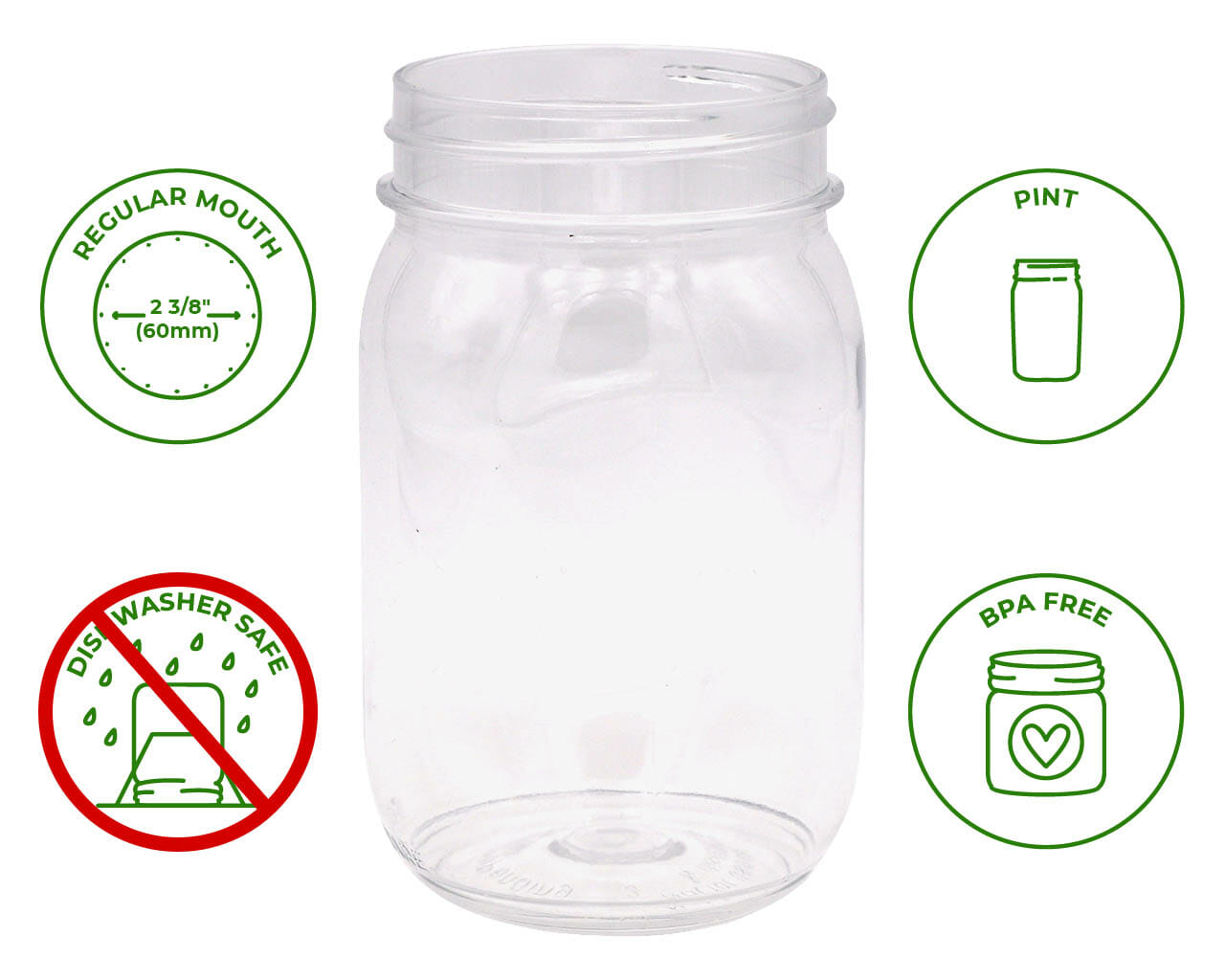Tossware Regular Mouth 16oz Stackable Plastic Mason Jars - Concordia Style Boutique