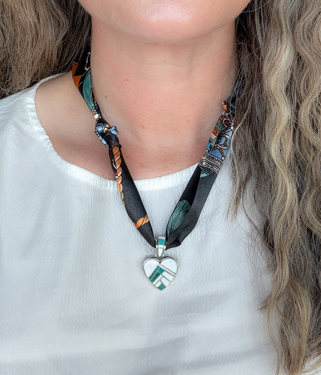 Clayton Tom Turquoise Pendant on Silk Scarf Necklace - Concordia Style Boutique