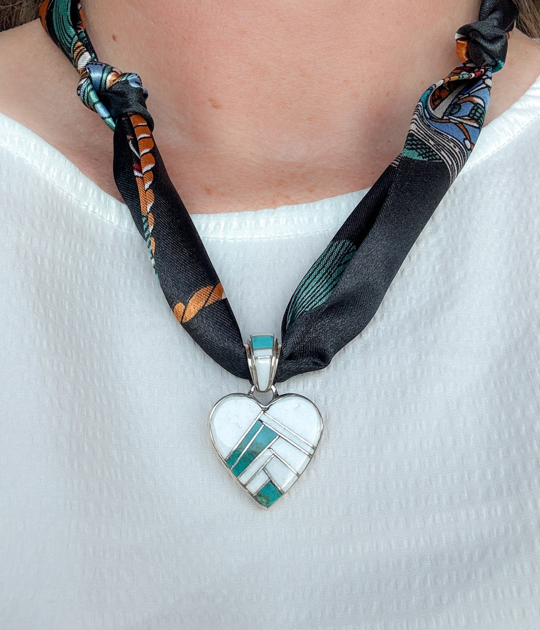 Clayton Tom Turquoise Pendant on Silk Scarf Necklace - Concordia Style Boutique