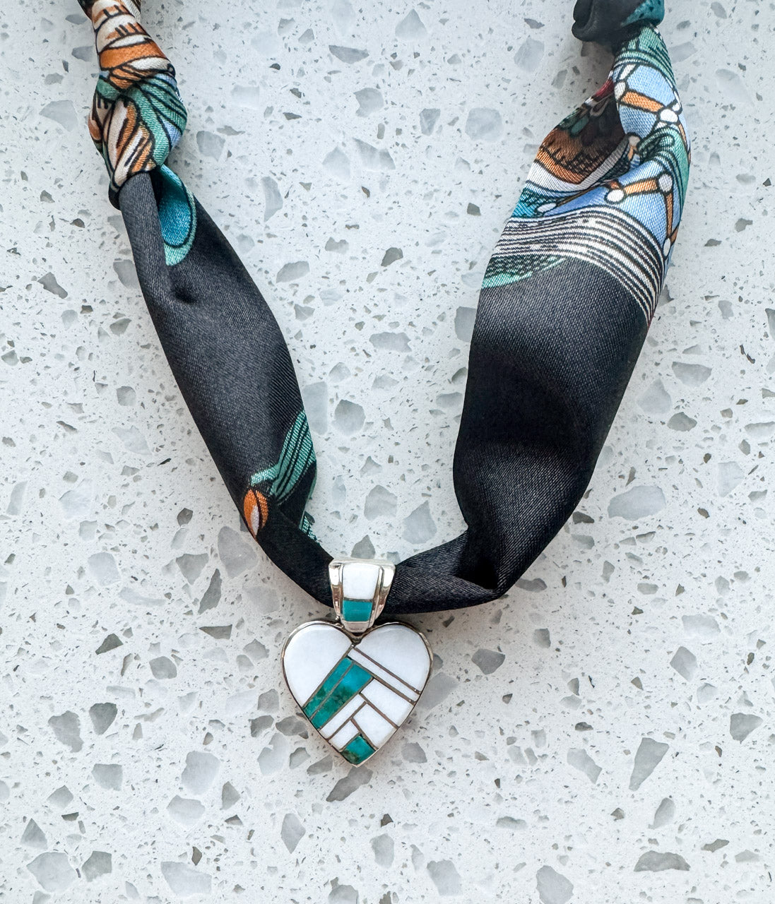Clayton Tom Turquoise Pendant on Silk Scarf Necklace - Concordia Style Boutique