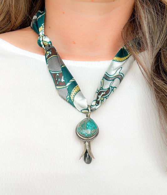 Dalianne Nez Turquoise Pendant on Silk Scarf Necklace - Concordia Style Boutique