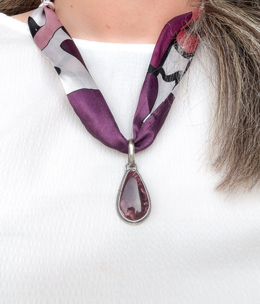 Delbert Begay Spiny Oyster Pendant on Silk Scarf Necklace - Concordia Style Boutique