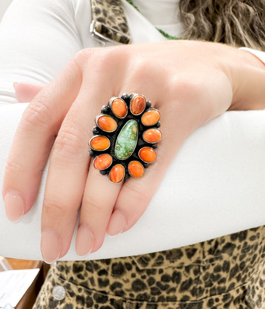 Isleta Authentic Spiny and Turquoise Ring - Concordia Style Boutique