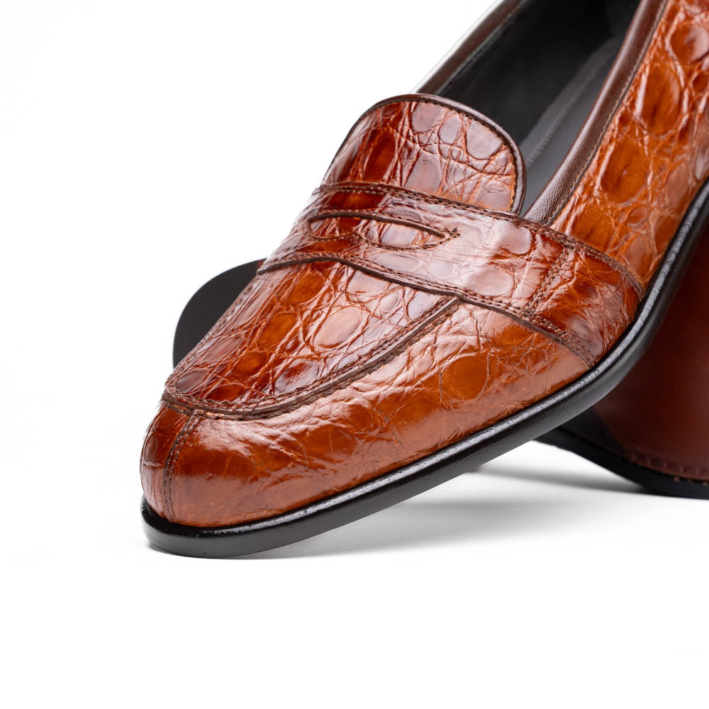 11-119-CGN TUSCANY Crocodile Penny Loafer, Cognac