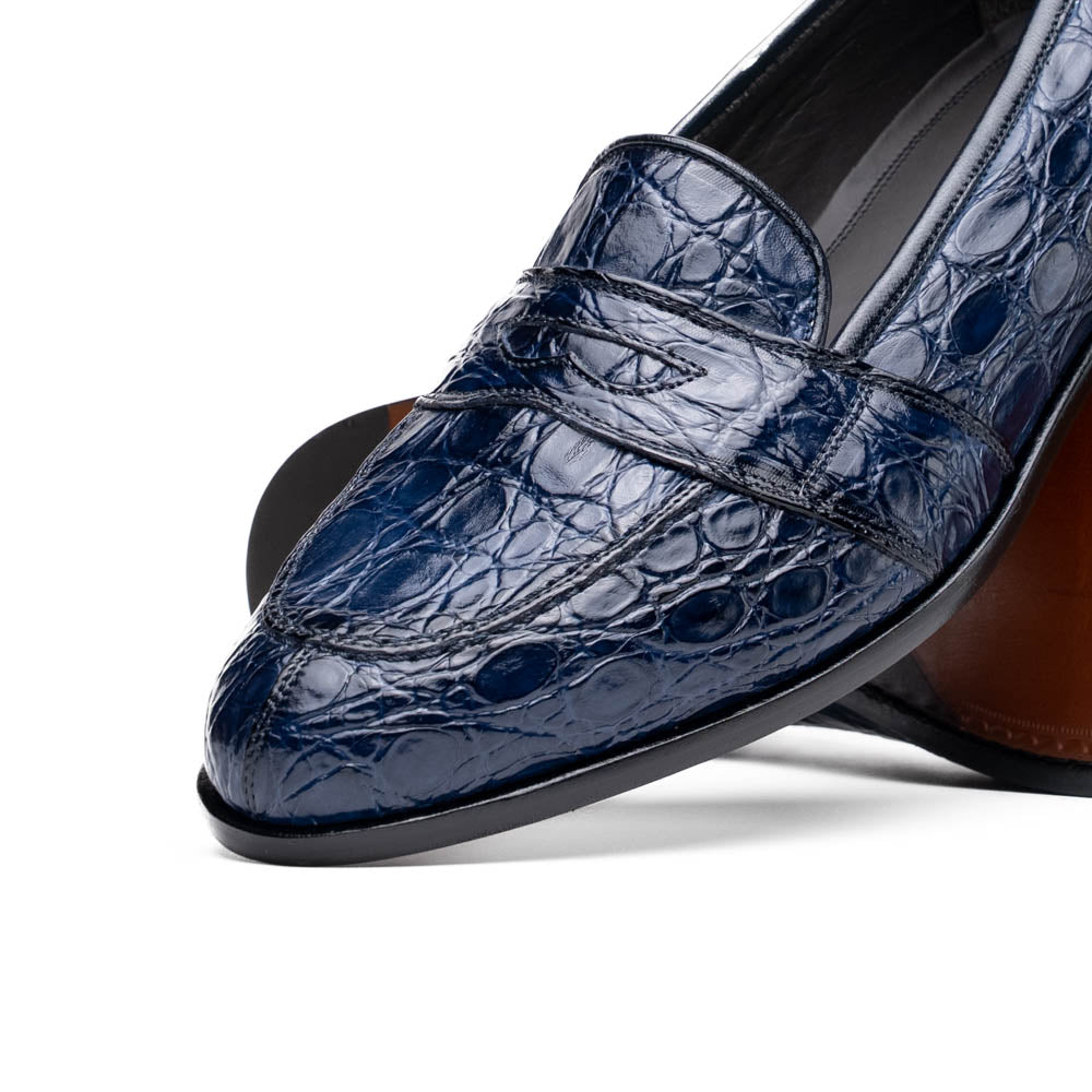 11-119-NVY TUSCANY Crocodile Penny Loafer, Navy