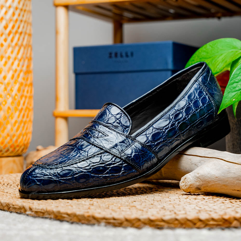 11-119-NVY TUSCANY Crocodile Penny Loafer, Navy