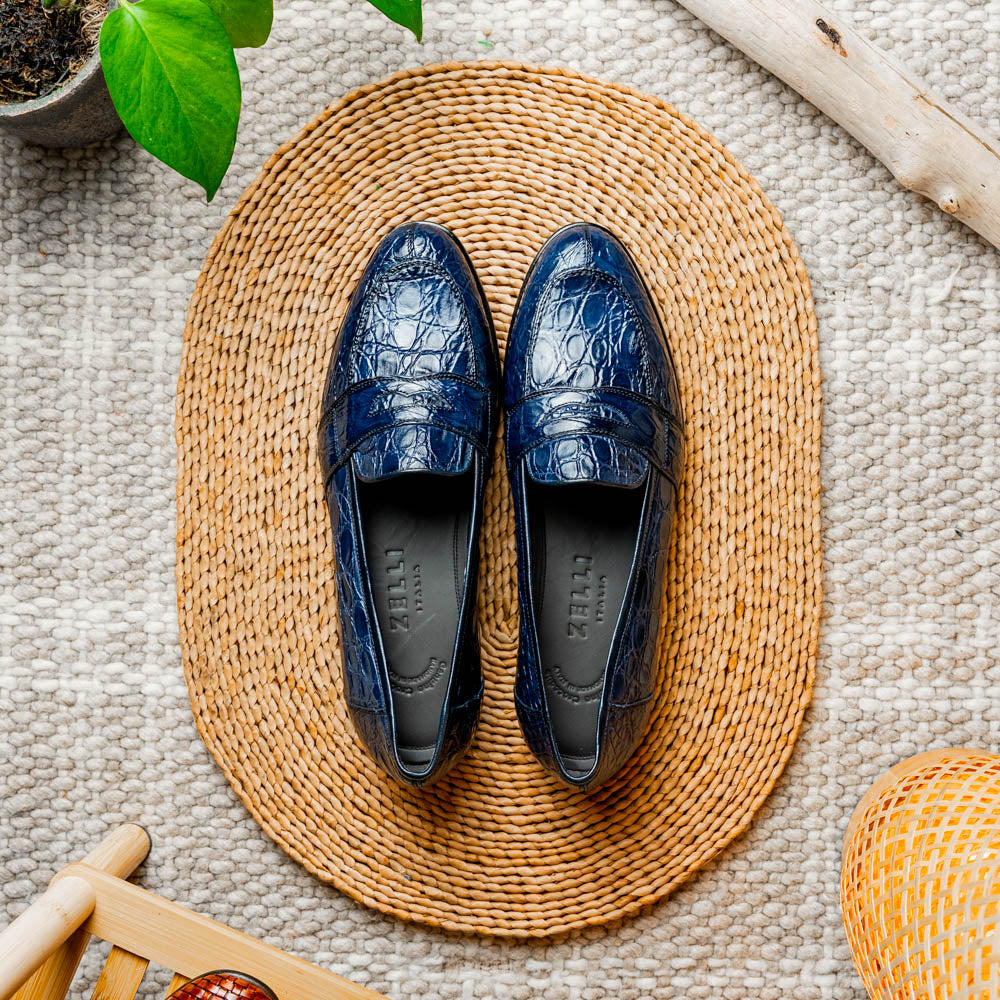 11-119-NVY TUSCANY Crocodile Penny Loafer, Navy
