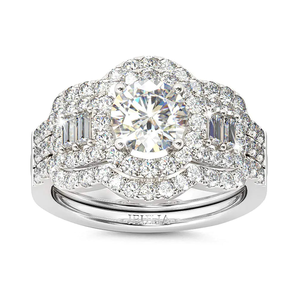 2 Carat Engagement Halo Rings for Women Sterling Silver Round Cut Bridal Set Cubic Zirconia Wedding Diamond Band Rings Promise Anniversary Rings for Her (Silver 10) - Concordia Style Boutique