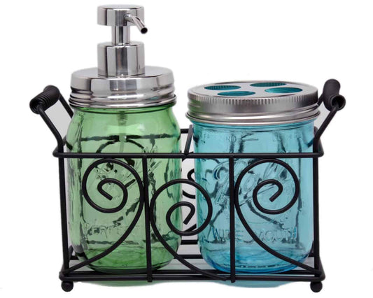 Swirl Black Metal Caddy for 2 Pint Mason Jars - Concordia Style Boutique