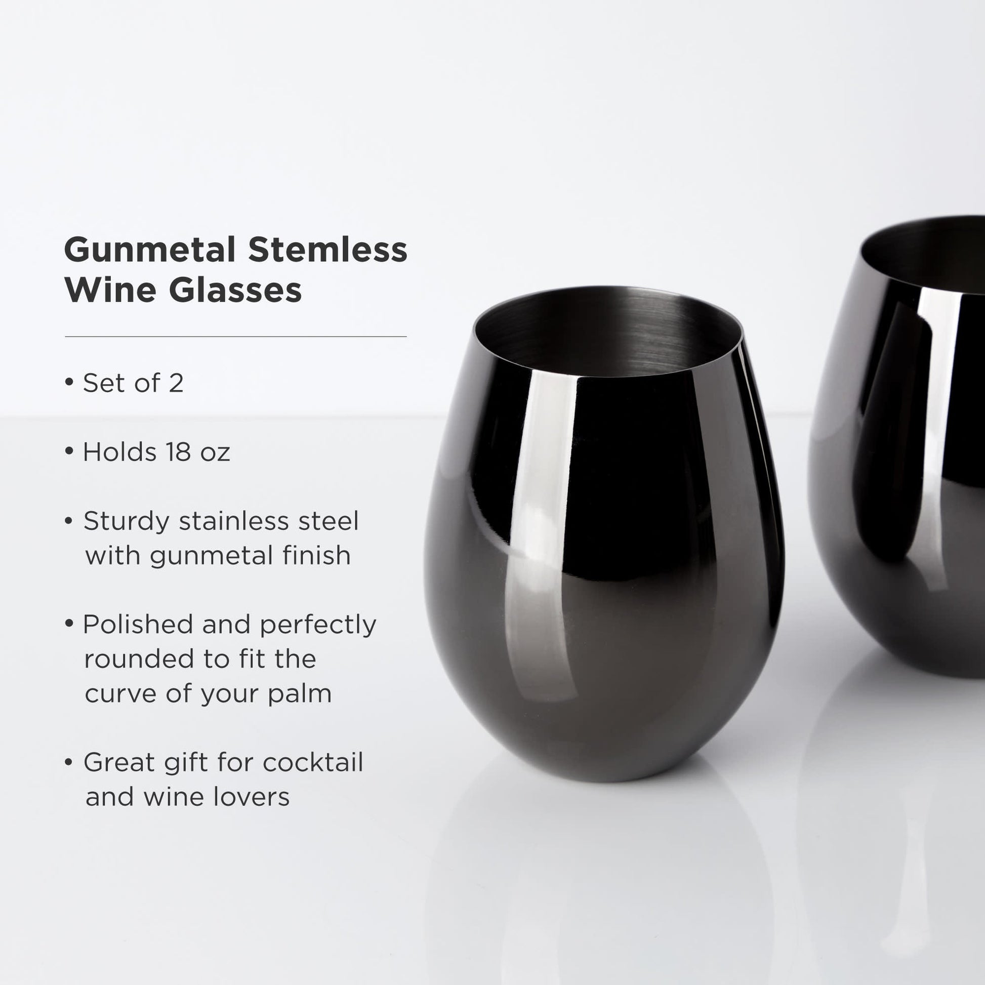 Stainless Steel Stemless Wine Glasses in Gunmetal Set of 2 - Premium Drinkware from Viski - Just $42.99! Shop now at Concordia Style Boutique