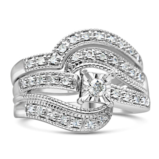 *45 Left* .925 Sterling Silver 1/3 Cttw Round Diamond Crisscross Engagement Ring Bridal Set (H-I Color, I1-I2 Clarity ) - Concordia Style Boutique