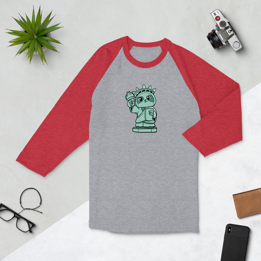 Sloth of Liberty Cartoon 3/4 sleeve raglan shirt - Concordia Style Boutique