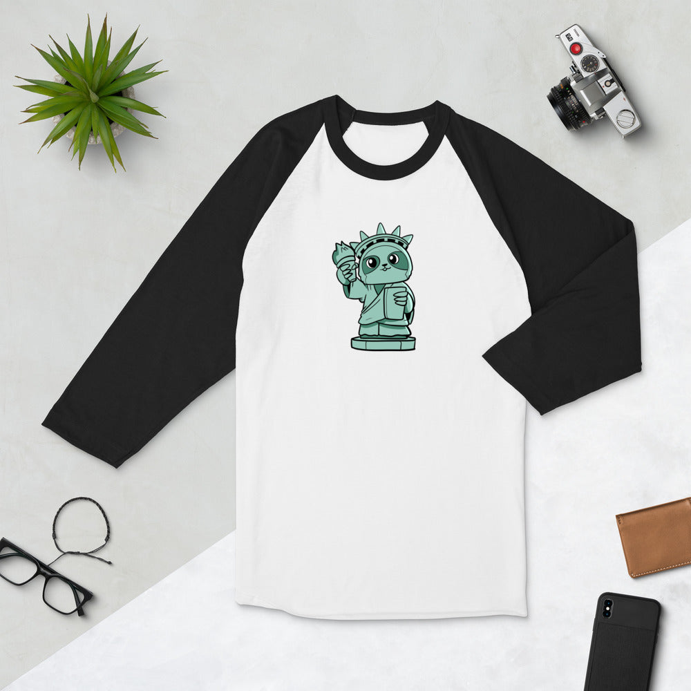 Sloth of Liberty Cartoon 3/4 sleeve raglan shirt - Concordia Style Boutique
