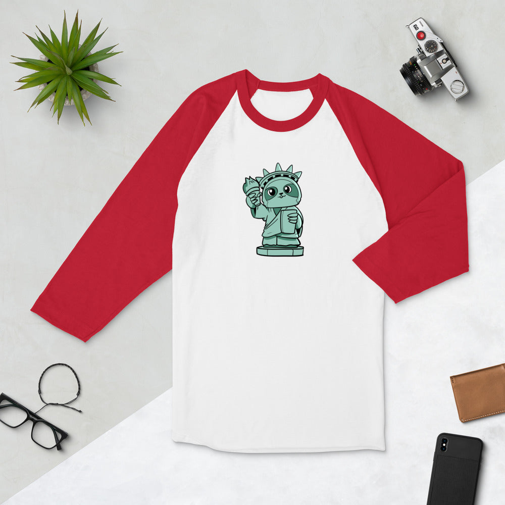 Sloth of Liberty Cartoon 3/4 sleeve raglan shirt - Concordia Style Boutique