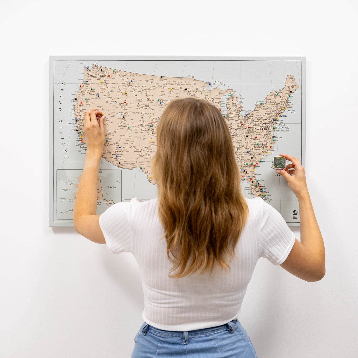 Wooden Canvas USA Map - Antique