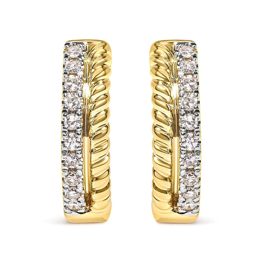 10K Yellow Gold 1/10 Cttw Diamond and Rope Twist Huggy Hoop Earrings (H-I Color, I1-I2 Clarity) - Concordia Style Boutique