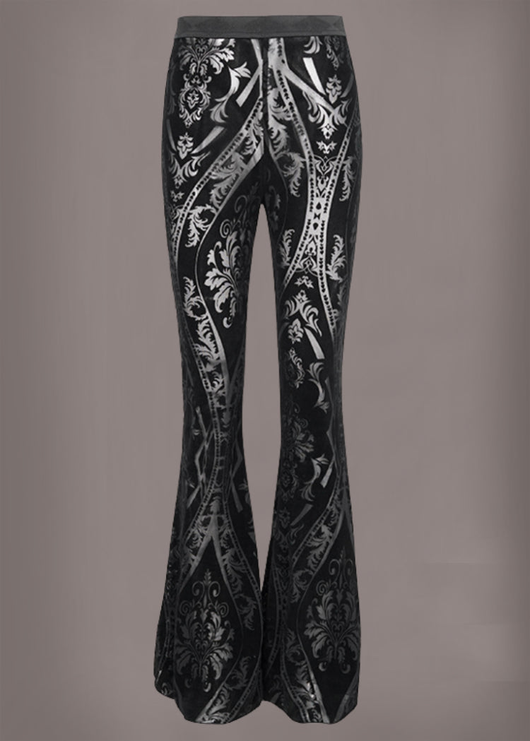 Black See Through Velvet Burnout Bell Bottom Pants - Concordia Style Boutique