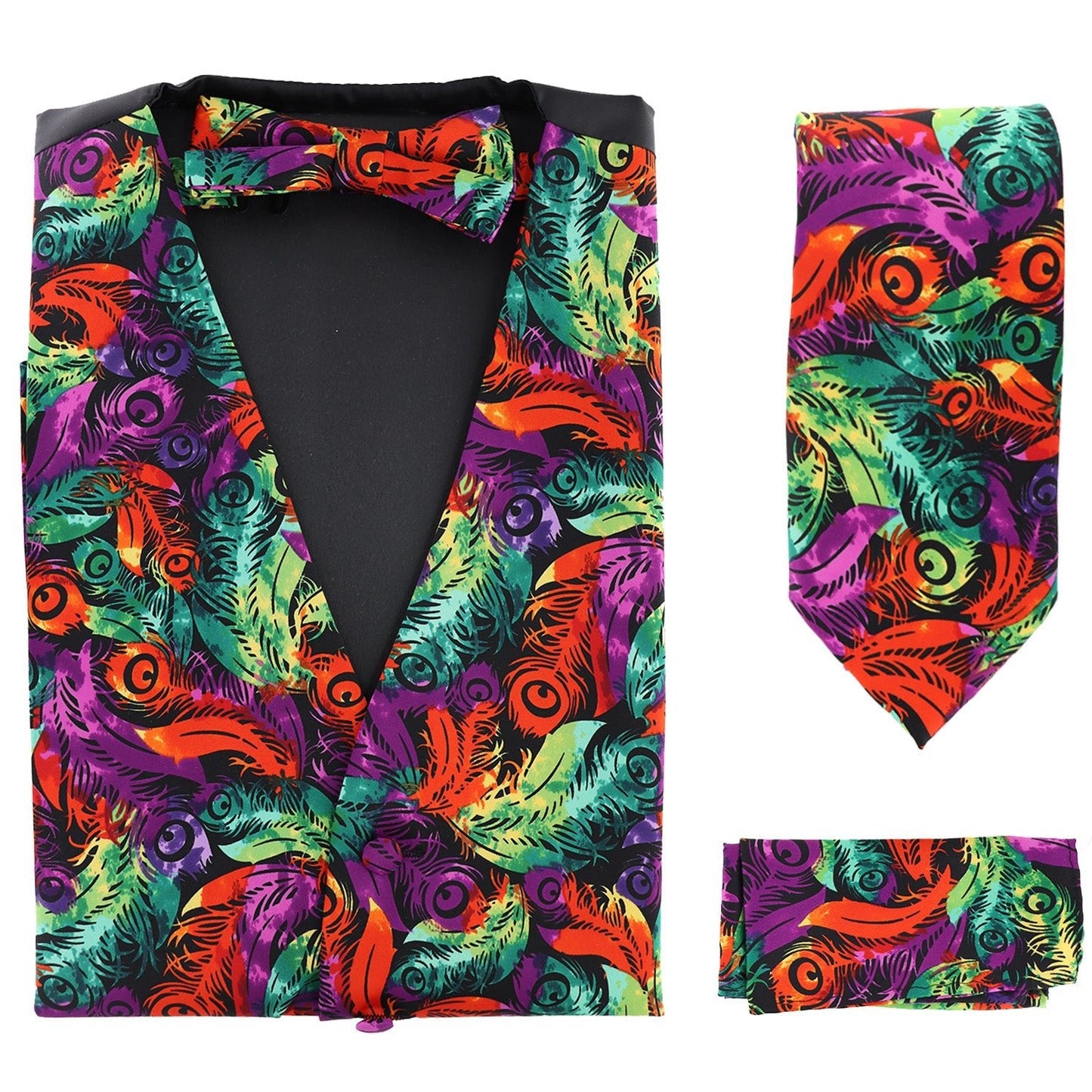 Vittorio Farina Men's Mardi Gras Satin Vest, Necktie, Bow Tie and Pocket Square Set