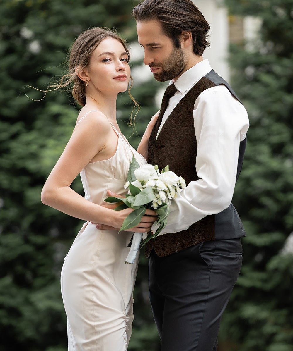 Vittorio Farina Men's Woven Paisley Vest, Necktie, Bow Tie and Pocket Square Set (Black Back) - Concordia Style Boutique